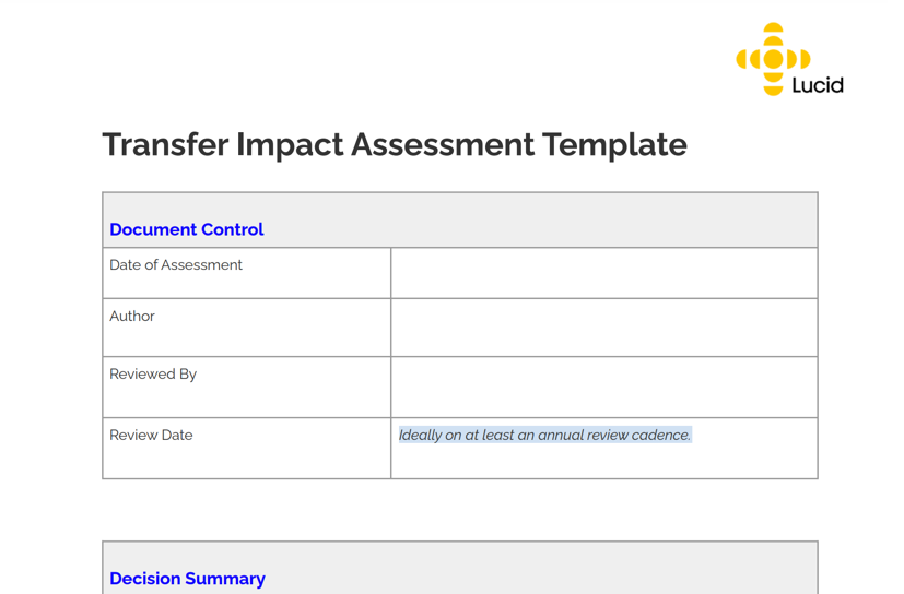 Lucid reference section launches with Transfer Impact Assessment template
